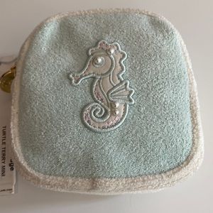 Turtle Terry Mini Stoney Clover bag.  White and mint green Terry cloth.
